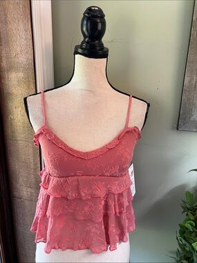 Ruffled Pink Floral Lace Camisole